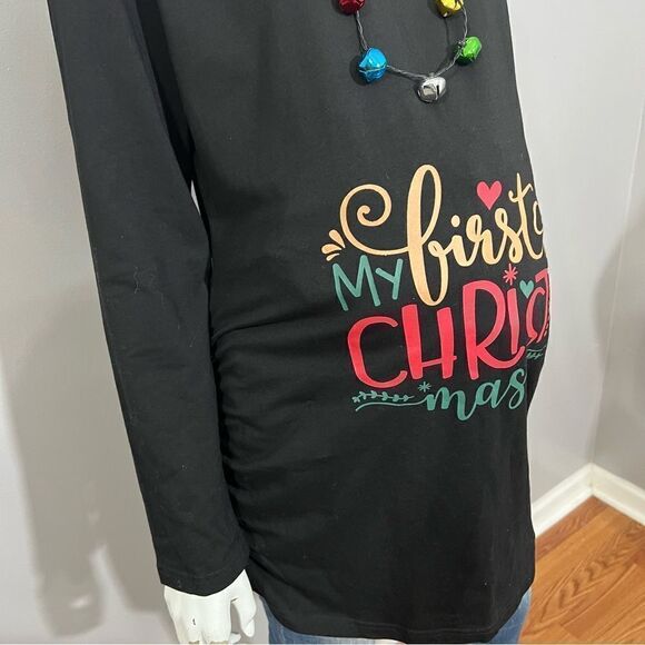 NWT Glamix "First Christmas" Black Ruched Sides Maternity Top - XL - Picture 7 of 10